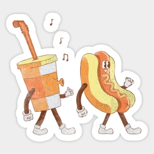 Vintage Soda & Hotdog illustration cartoon, movie time snacks,  kawaii drawing Sticker